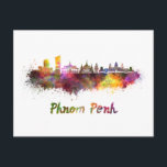 Phnom Penh skyline in watercolor Postcard<br><div class="desc">Phnom Penh skyline in watercolor splatters with clipping path</div>