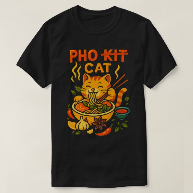 Pho Cat Noodle Burst T-Shirt (Design Front)