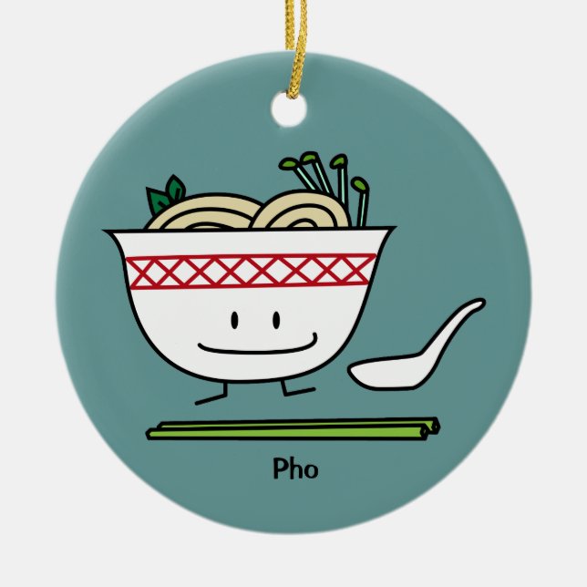 Pho Noodle Bowl Vietnam soup spoon chopsticks Ceramic Ornament (Front)