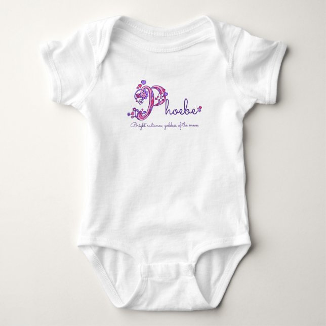 Phoebe girls name meaning P monogram hearts Baby Bodysuit (Front)