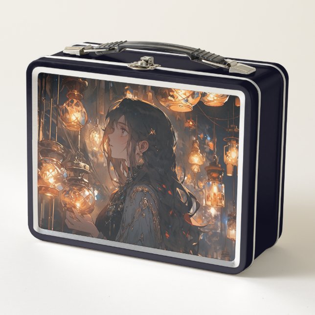 Phoebe in the Hall of Lanterns Metal Lunch Box (Front)
