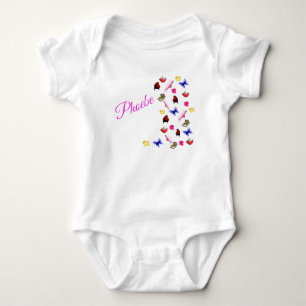 Phoebe Name With Bunnies And Parrots Baby Bodysuit