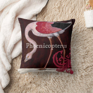 Phoenicopterus Vintage Flamingo Raspberry Damask Cushion
