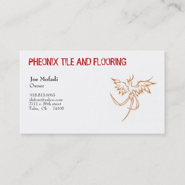 Phoenix_4, PHEONIX TILE AND FLOORING , Joe Mofa... Business Card (Front)