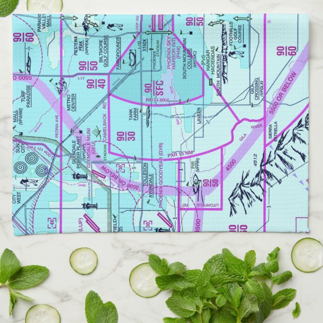 Phoenix Airport Flyway Chart Tea Towel (Folded)