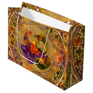 Phoenix and Dragon - color and gold Large Gift Bag