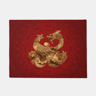 Phoenix and Dragon - on red Doormat