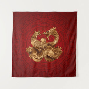 Phoenix and Dragon - on red Tapestry