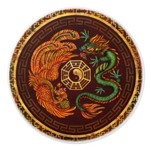 Phoenix and Dragon with bagua #1 Ceramic Knob