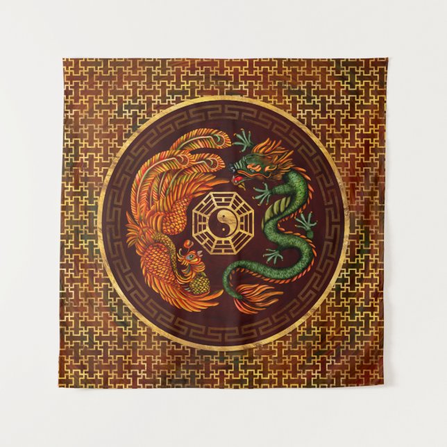 Phoenix and Dragon with bagua #1 Tapestry (Front)