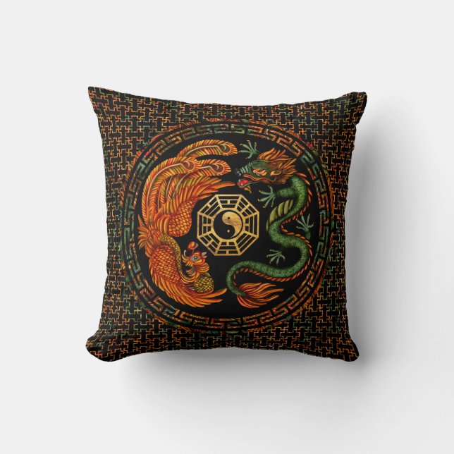 Phoenix and Dragon with bagua #2 Cushion (Front)