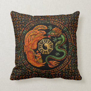 Phoenix and Dragon with bagua #2 Cushion