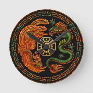 Phoenix and Dragon with bagua #2 Round Clock