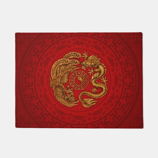 Phoenix and Dragon with bagua #4 Doormat (Front)