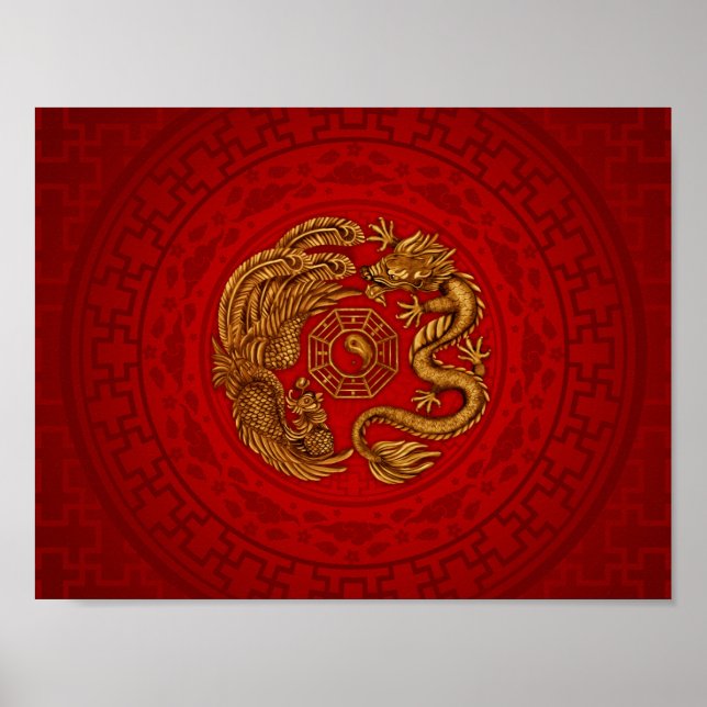 Phoenix and Dragon with bagua #4 Poster (Front)