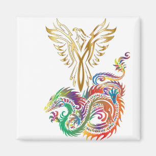 Phoenix and The Dragon Oriental Ying Yang Design Magnet