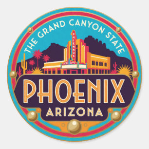 Phoenix Arizona Capital Desert Retro Travel Classic Round Sticker