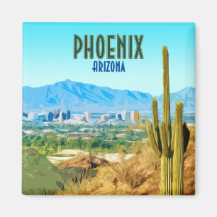 Phoenix Arizona City Cactus and Mountain Vintage Magnet