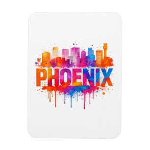 Phoenix Arizona Colourful Skyline Watercolor Splas Magnet