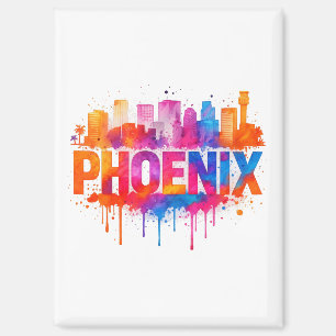 Phoenix Arizona Colourful Skyline Watercolor Splas Magnet