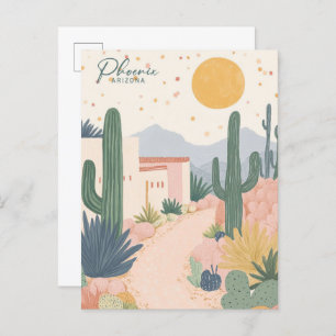 Phoenix Arizona Gouache Paint Illustration Travel Postcard