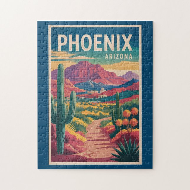 Phoenix Arizona Illustration Travel Art Vintage Jigsaw Puzzle (Vertical)