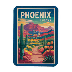 Phoenix Arizona Illustration Travel Art Vintage Magnet