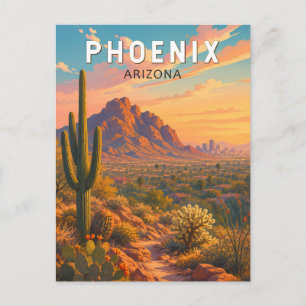Phoenix Arizona Illustration Travel Art Vintage Postcard