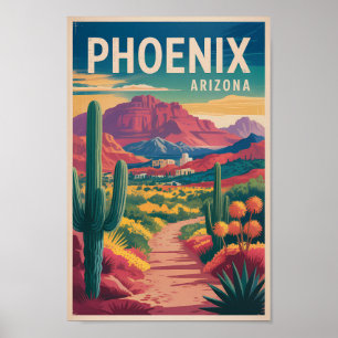 Phoenix Arizona Illustration Travel Art Vintage Poster