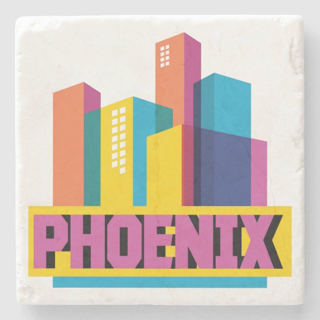 Phoenix, Arizona | Neon Skyline Stone Coaster (Front)
