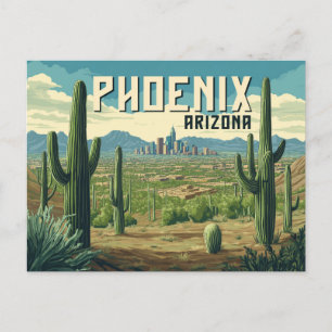 Phoenix Arizona - Retro Desert Cityscape Postcard