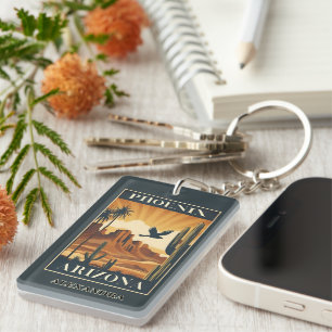 Phoenix Arizona Retro Travel Optional Custom Name Key Ring