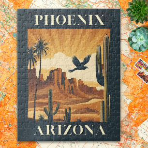 Phoenix Arizona Retro Travel Poster Jigsaw Puzzle