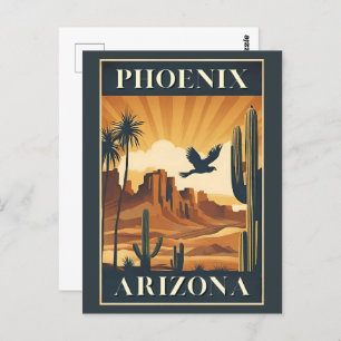 Phoenix Arizona Retro Travel Poster Postcard