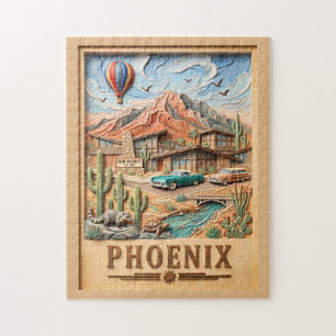 Phoenix Arizona Road Trip Vintage Travel Textured Jigsaw Puzzle