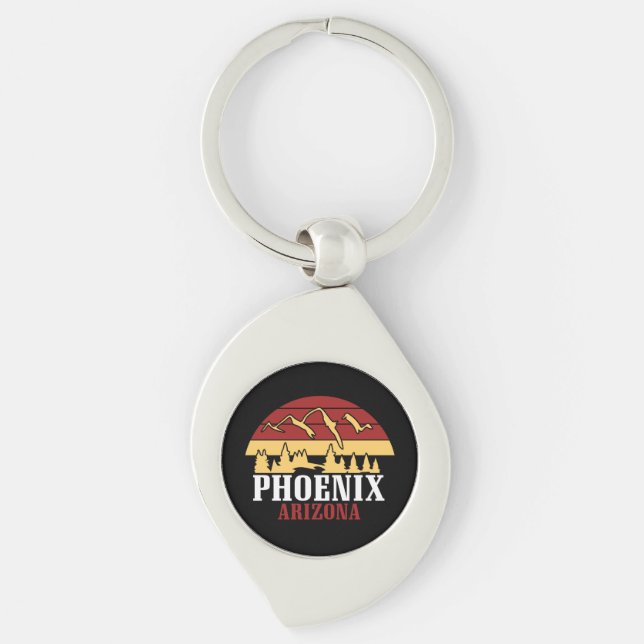 Phoenix Arizona Skyline Art Print Retro Sunset Key Ring (Front)