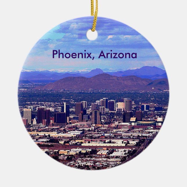 Phoenix Arizona Skyline in Daytime Ceramic Tree Decoration (Front)