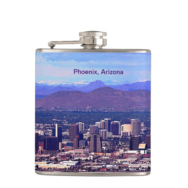Phoenix Arizona Skyline in Daytime Hip Flask (Front)