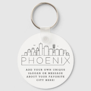 Phoenix, Arizona Stylised Skyline   Custom Slogan Key Ring