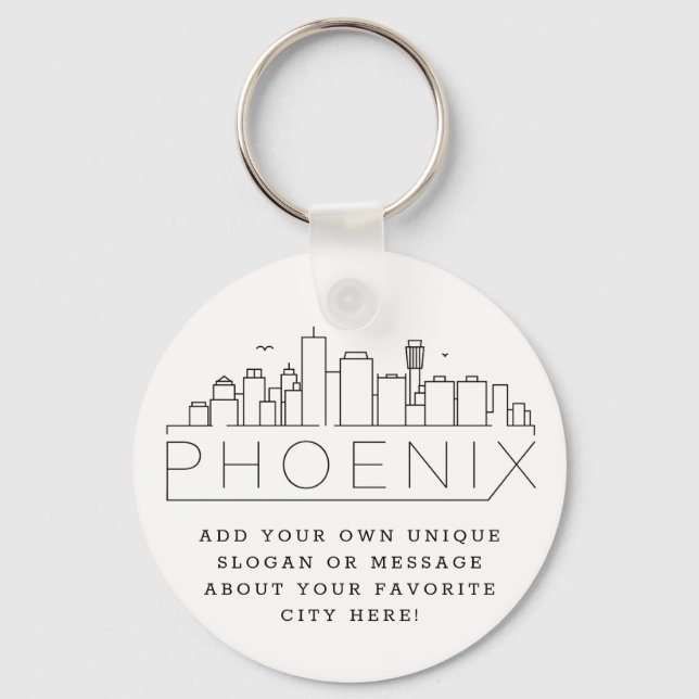 Phoenix, Arizona Stylised Skyline | Custom Slogan Key Ring (Front)