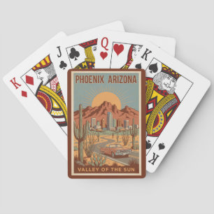 Phoenix Arizona Sun Illustration Travel Art Retro Playing Cards