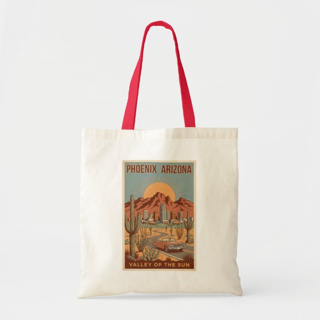 Phoenix Arizona Sun Illustration Travel Art Retro Tote Bag (Front)