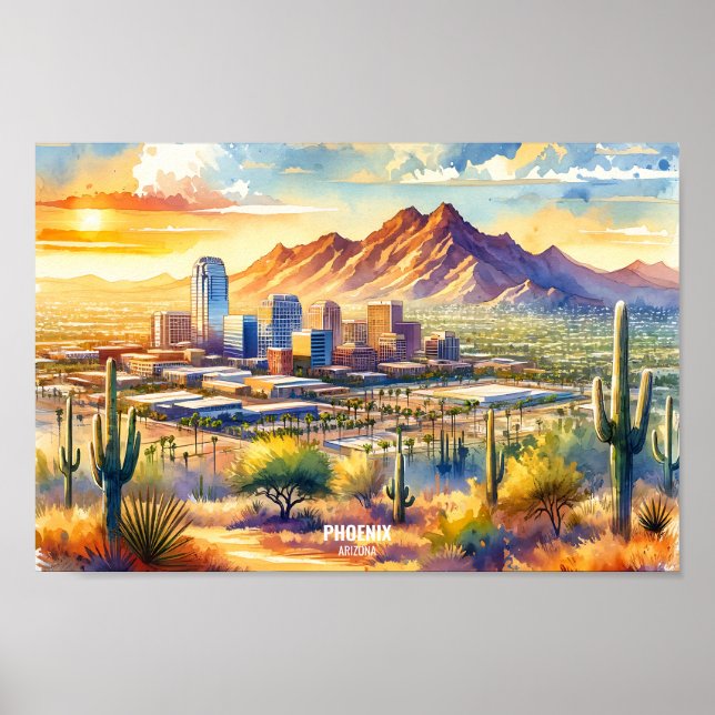 Phoenix Arizona Travel Places watercolor Poster (Front)