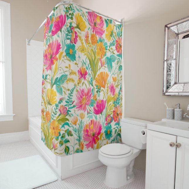 Phoenix Art | Pink and Orange Vibes Shower Curtain (In Situ)