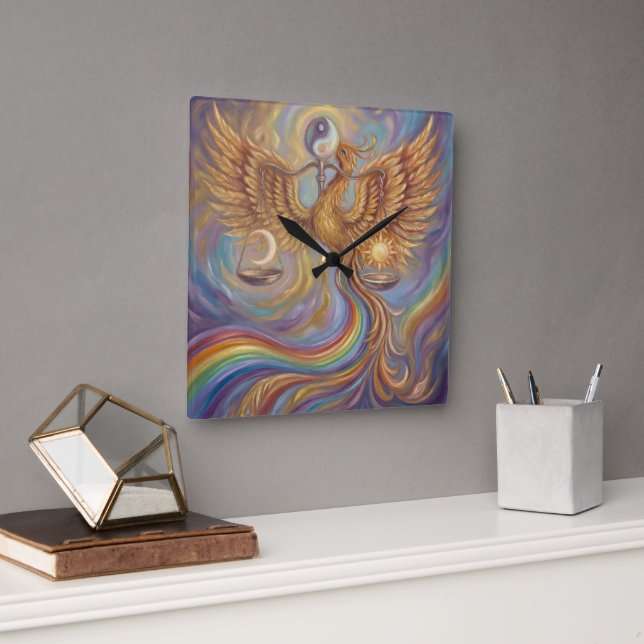 Phoenix Balance Spiritual Wall Tapestry Square Wall Clock (Office)