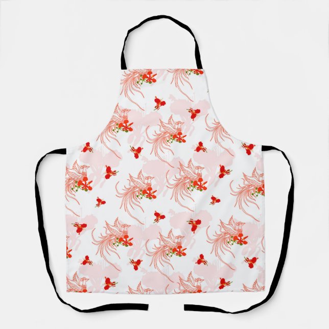 Phoenix Bird And Phoenix Flower Seamless Pattern Apron (Front)