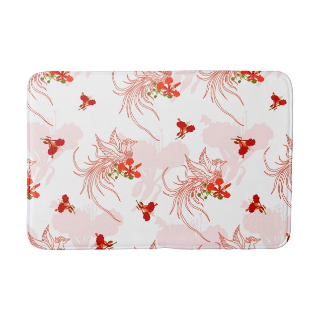 Phoenix Bird And Phoenix Flower Seamless Pattern Bath Mat (Front)