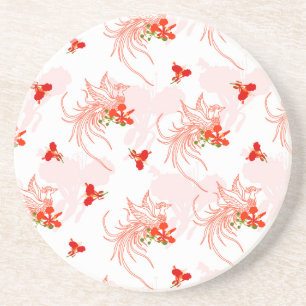 Phoenix Bird And Phoenix Flower Seamless Pattern Coaster