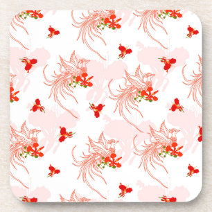 Phoenix Bird And Phoenix Flower Seamless Pattern Coaster