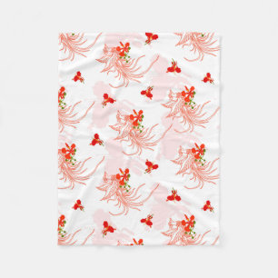 Phoenix Bird And Phoenix Flower Seamless Pattern Fleece Blanket